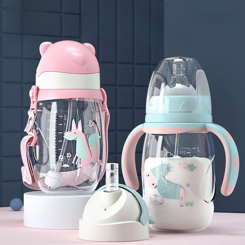 Baby Bottle with Straw Handle Wide Mouth