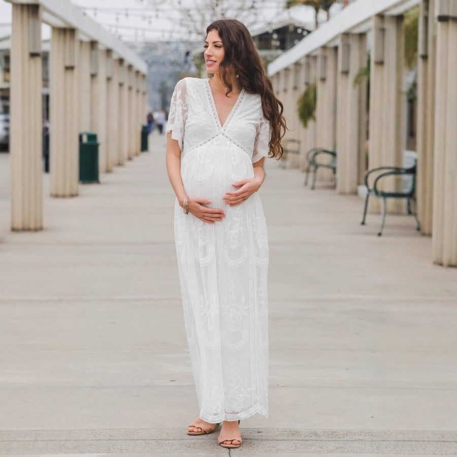 Lace Maternity Dress for Moms by Can Mama – Elegant Pregnancy Photoshoot & Baby Shower Gown