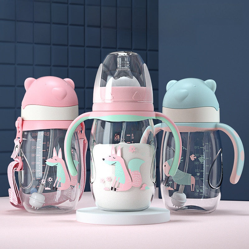 Baby Bottle with Straw Handle Wide Mouth