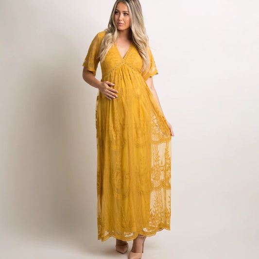 Lace Maternity Dress for Moms by Can Mama – Elegant Pregnancy Photoshoot & Baby Shower Gown