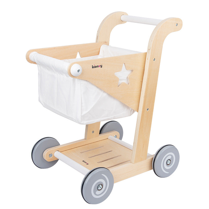 Wooden Toddler Pretend Play Supermarket Shopping Cart | Can Mama