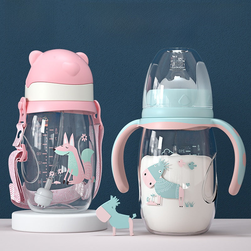 Baby Bottle with Straw Handle Wide Mouth