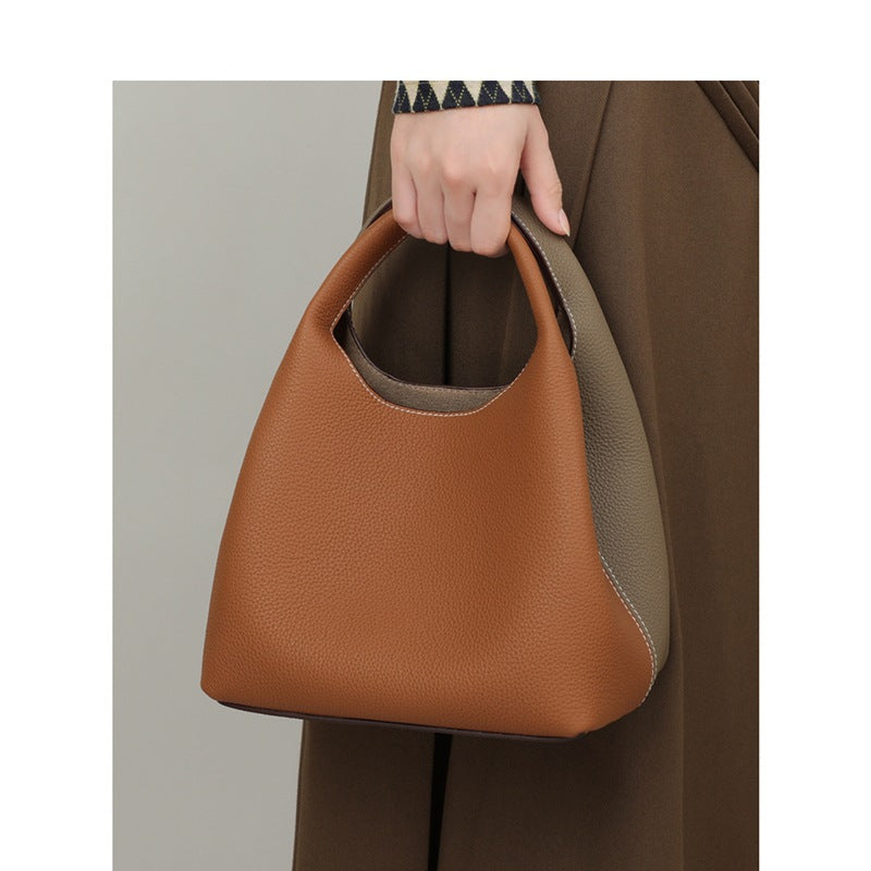 Leather Bucket Bag Shoulder Handbag