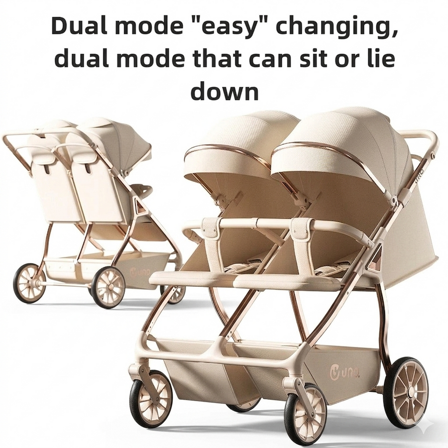 Twin Baby Stroller | High-View Double Stroller Sit or Lie Lightweight Foldable | Can Mama