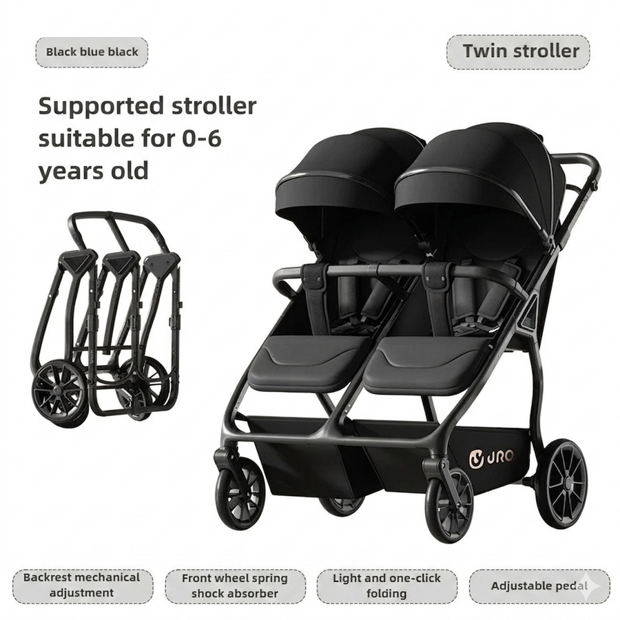 Twin Baby Stroller | High-View Double Stroller Sit or Lie Lightweight Foldable | Can Mama