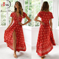 Floral Boho Beach Maxi Dress for Moms | Summer Short Sleeve V-Neck Mama Party Long Dress | Can Mama