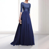 Lace Embroidered Maxi Evening Dress for Moms | Elegant Round Neck Half Sleeve Mama Floor Length Dress | Can Mama
