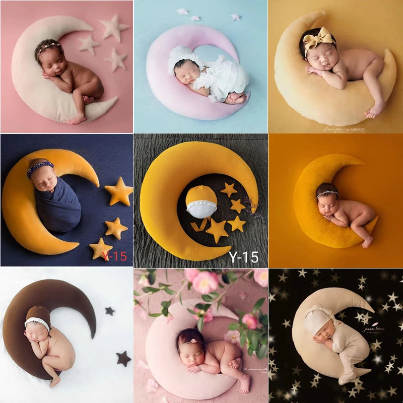 Newborn Photography Props 6-Piece Set | Crescent Posing Pillow, Stars & Hat | Studio Baby Photo Kit