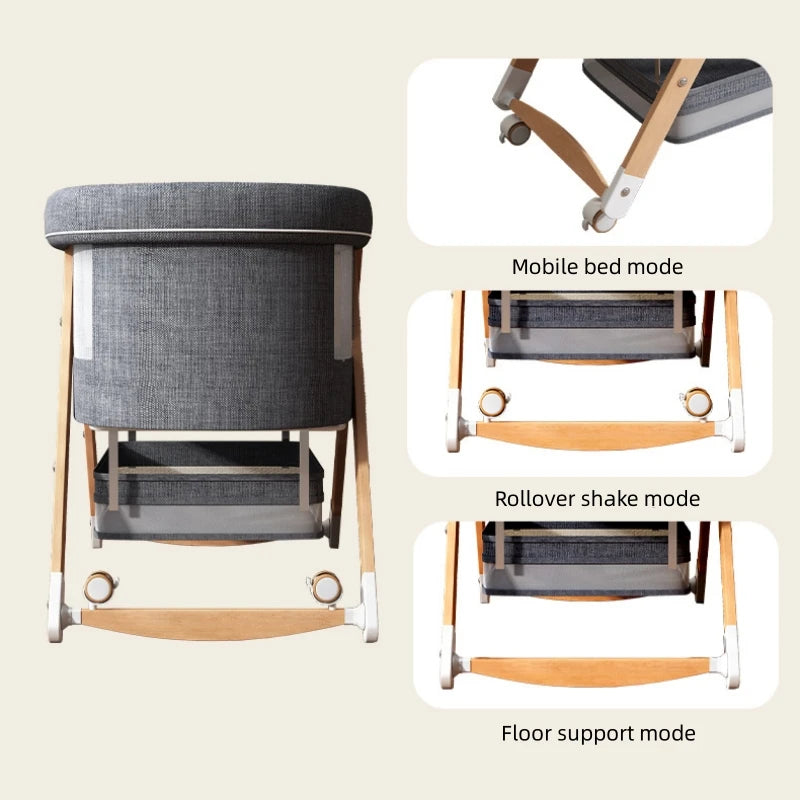 Multifunctional Wooden Baby Bassinet | Foldable Mobile Adjustable Rocking Bed | Can Mama