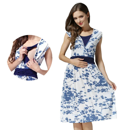 Summer Sleeveless Breastfeeding Dress for Moms | Printed V-Neck Mama Nursing Lactation Dress | Can Mama