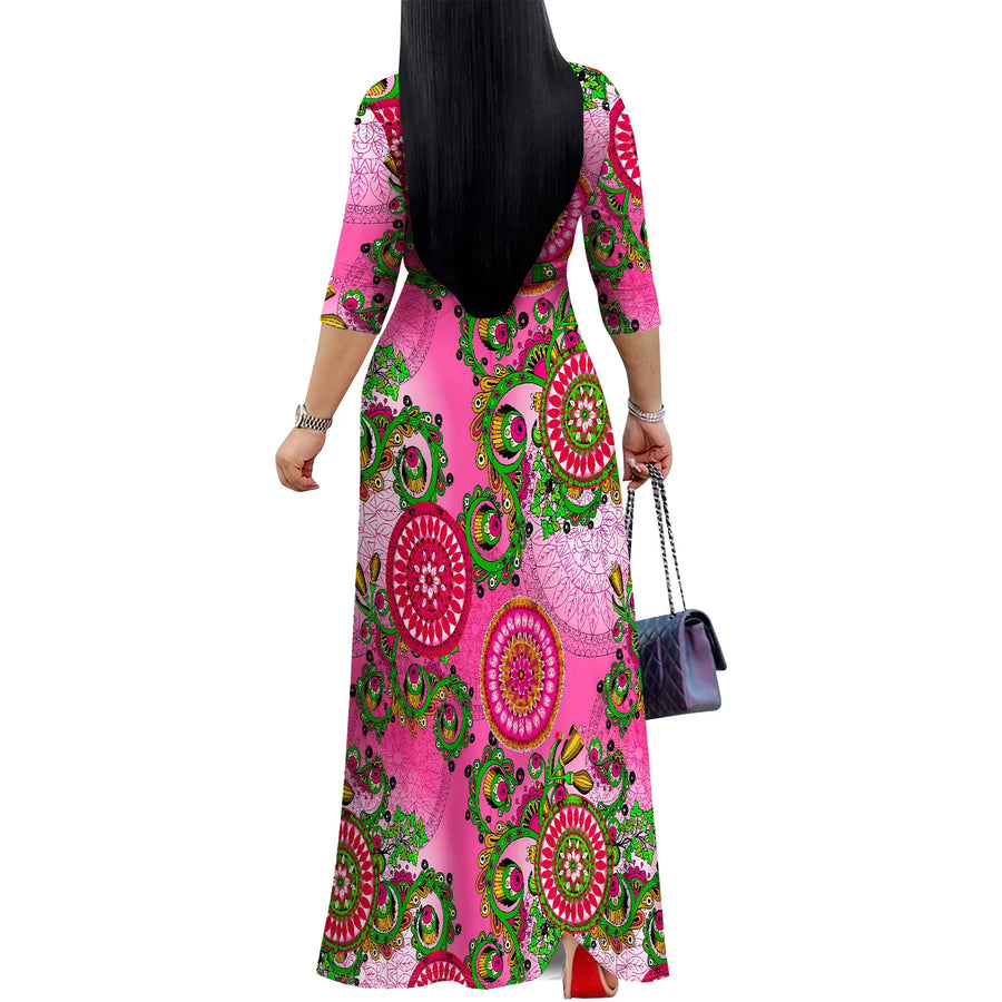 Casual V-Neck Sundress Maxi Dress for Moms | 3/4 Sleeve Mama Everyday Elegant Dress | Can Mama
