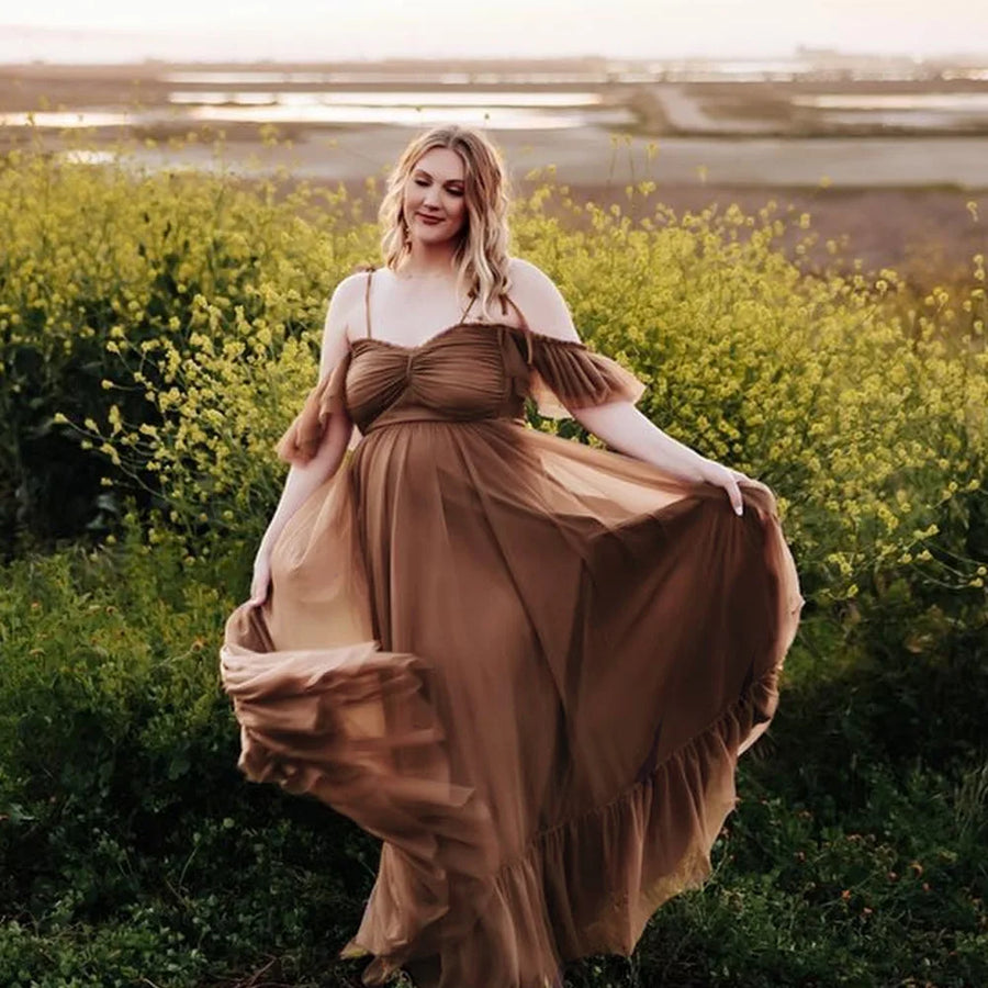 Elegant Chiffon Maternity Photoshoot Dress for Moms | Mama Pregnancy Photography Gown | Can Mama
