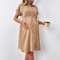 Short Sleeve Button Casual Maternity Dress for Moms | Summer Mama Pregnancy Everyday Dress | Can Mama