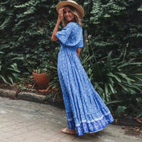 Floral Print Boho Maxi Dress for Moms | Cotton Deep V-Neck Loose Mama Summer Hippie Dress | Can Mama