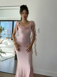Romantic Sheer Chiffon Maxi Dress for Moms | Strap Mama Elegant Evening Party Dress | Can Mama