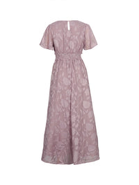 Casual V-Neck Puff Sleeve Maxi Dress for Moms | Summer Elegant Mama Flowy Thigh Slit Dress | Can Mama