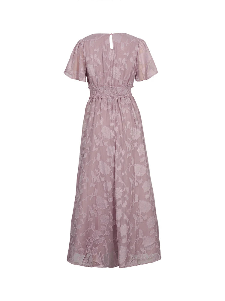Casual V-Neck Puff Sleeve Maxi Dress for Moms | Summer Elegant Mama Flowy Thigh Slit Dress | Can Mama