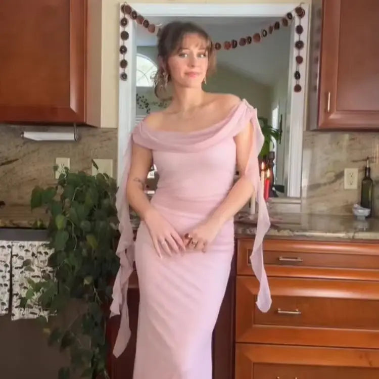 Romantic Sheer Chiffon Maxi Dress for Moms | Strap Mama Elegant Evening Party Dress | Can Mama