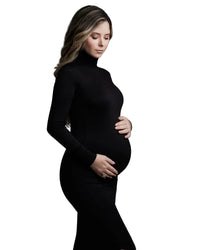 Elegant High Neck Maternity Dress for Moms | Baby Shower Long Sleeve Mama Photoshoot Dress | Can Mama