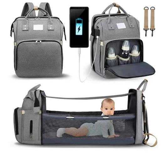 Folding Diaper Bag Backpack | Portable Baby Travel Crib | Large Capacity Mommy Bag | Can Mama