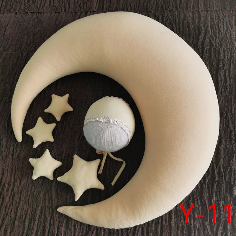Newborn Photography Props 6-Piece Set | Crescent Posing Pillow, Stars & Hat | Studio Baby Photo Kit