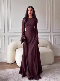 Maxi Dress Women Party Weeding Vestidos Largos Ruffle Round Collar Slim Fit 2025 Autumn Female Elegant Sweet Long Dresses abaya