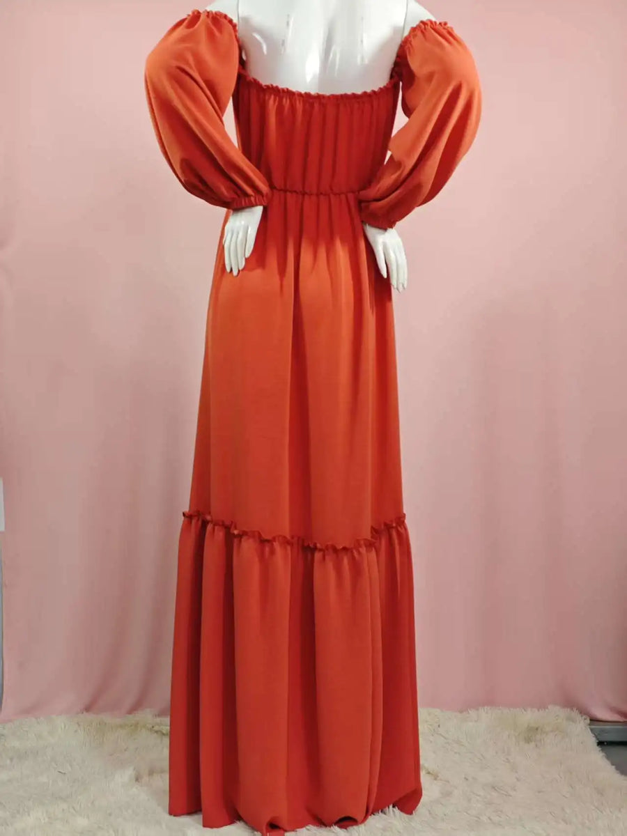 Off-Shoulder Maternity Photoshoot Dress for Moms | Puff Sleeve Mama Pregnancy Gown | Can Mama