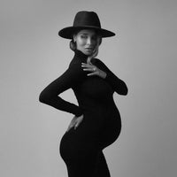 Elegant High Neck Maternity Dress for Moms | Baby Shower Long Sleeve Mama Photoshoot Dress | Can Mama