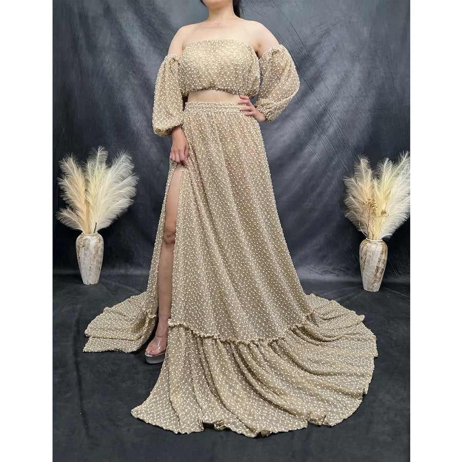 Two-Piece Maternity Maxi Dress for Moms | Baby Shower Photography Evening Party Mama Dress | Can Mama