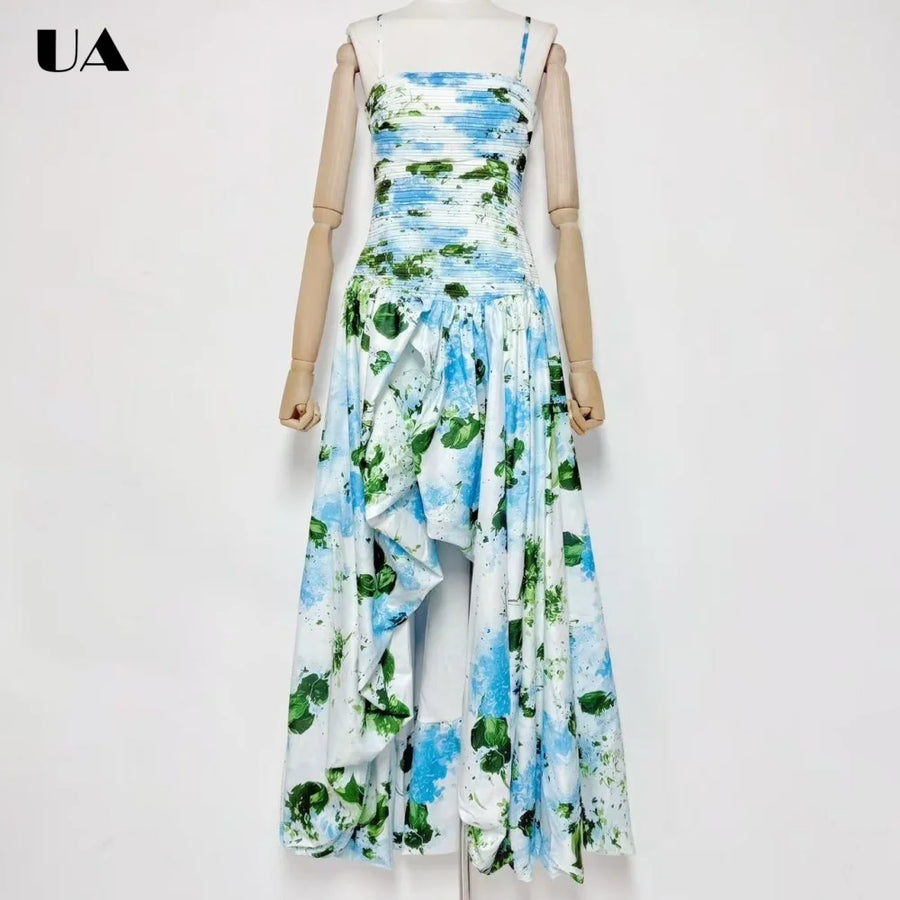 Printed Spaghetti Strap Maxi Dress for Moms | Fashionable Mama Summer Long Dress | Can Mama