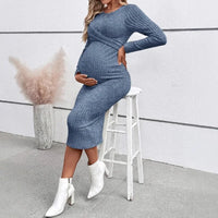 Twist Front Slim Fit Maternity Dress for Moms | Long Sleeve Mama Elegant Pregnancy Dress | Can Mama
