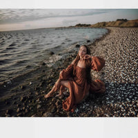 Off-Shoulder Maternity Photoshoot Dress for Moms | Puff Sleeve Mama Pregnancy Gown | Can Mama
