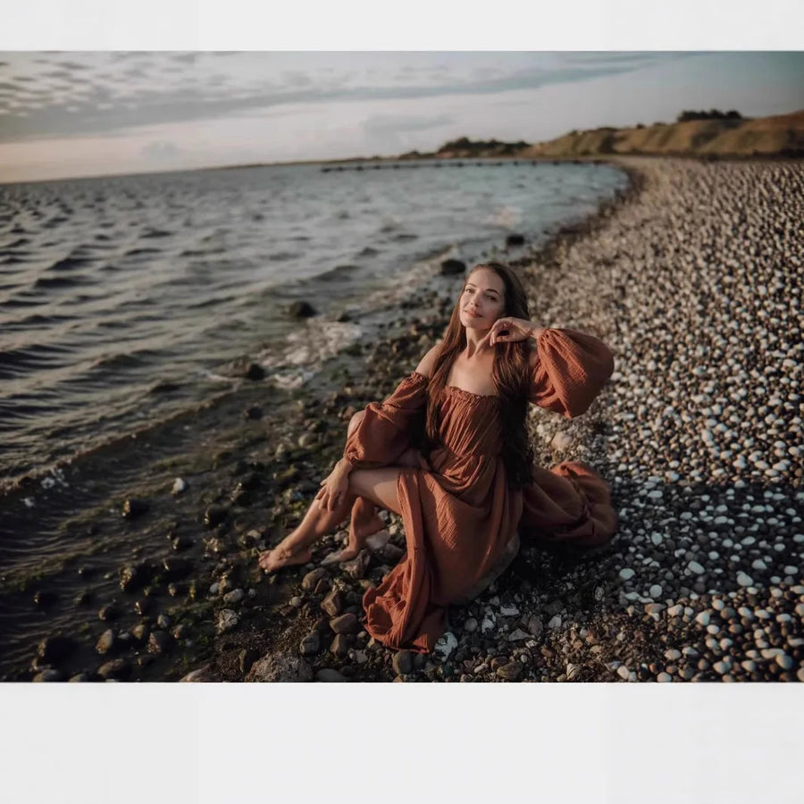 Off-Shoulder Maternity Photoshoot Dress for Moms | Puff Sleeve Mama Pregnancy Gown | Can Mama