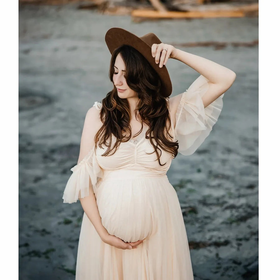Elegant Chiffon Maternity Photoshoot Dress for Moms | Mama Pregnancy Photography Gown | Can Mama