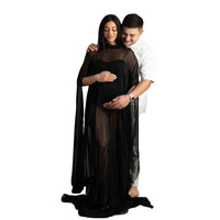 Black Chiffon Cape Maternity Dress for Moms | Elegant Mama Baby Shower Photography Maxi Dress | Can Mama