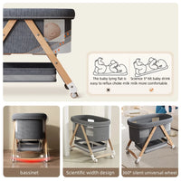 Multifunctional Wooden Baby Bassinet | Foldable Mobile Adjustable Rocking Bed | Can Mama