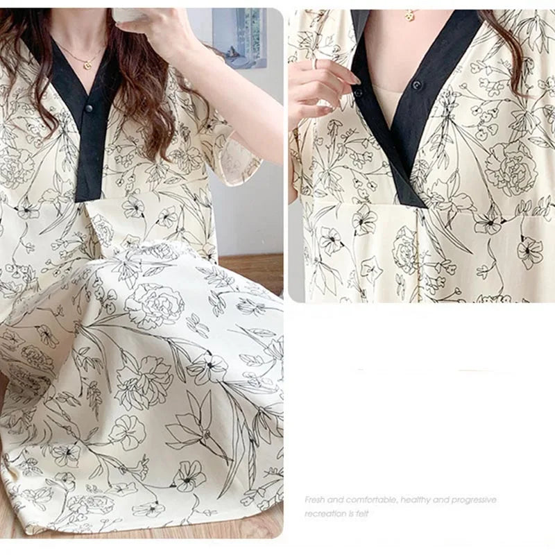 Maternity Short Sleeve Pajamas Set for Moms | Soft Mama Nursing Homewear Loungewear | Can Mama