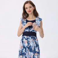 Summer Sleeveless Breastfeeding Dress for Moms | Printed V-Neck Mama Nursing Lactation Dress | Can Mama