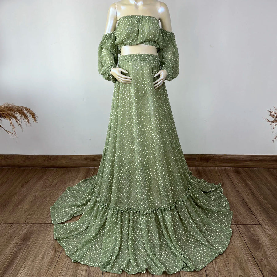 Two-Piece Maternity Maxi Dress for Moms | Baby Shower Photography Evening Party Mama Dress | Can Mama