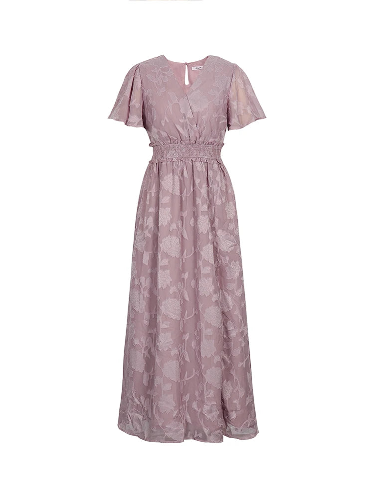 Casual V-Neck Puff Sleeve Maxi Dress for Moms | Summer Elegant Mama Flowy Thigh Slit Dress | Can Mama