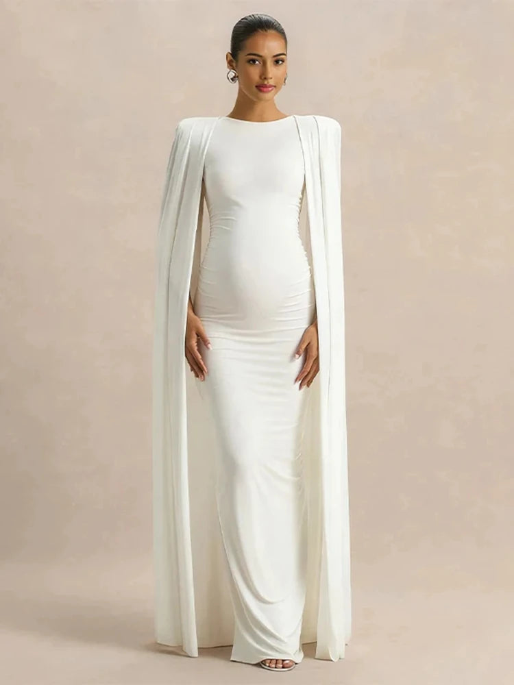Studio Maternity Photography Cape Dress for Moms | Elegant Mama Pregnancy Photoshoot Gown | Can Mama