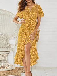 Floral Chiffon Beach Maxi Dress for Moms | Boho Ruffles Wrap V-Neck Mama Summer Party Dress | Can Mama