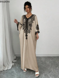 Muslim Maxi Dress for Moms | V-Neck Loose Robe Mama Ramadan Elegant Kaftan Abaya Dress | Can Mama
