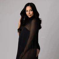 Black Chiffon Cape Maternity Dress for Moms | Elegant Mama Baby Shower Photography Maxi Dress | Can Mama