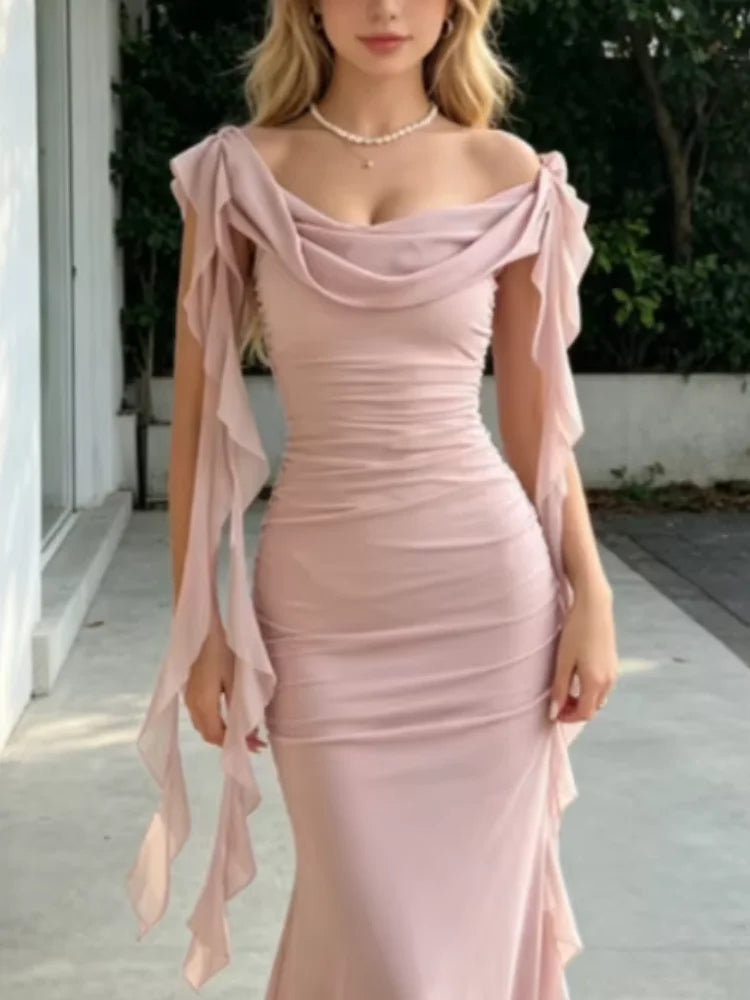 Romantic Sheer Chiffon Maxi Dress for Moms | Strap Mama Elegant Evening Party Dress | Can Mama