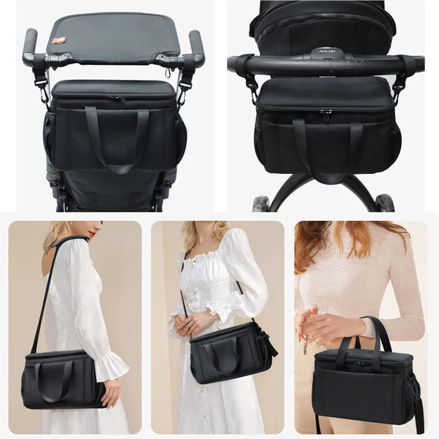 Stroller Hanging Organizer Bag for Moms | Large Capacity Mama Pram Diaper Bag with Bottle Holder | Can Mama