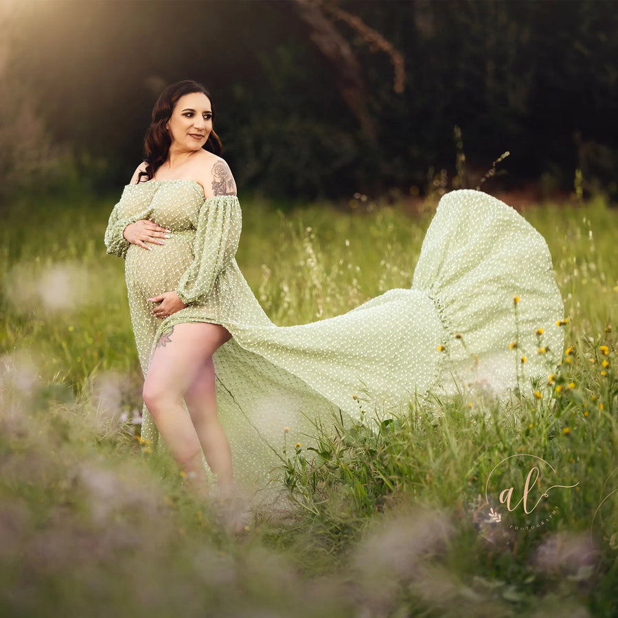 Two-Piece Maternity Maxi Dress for Moms | Baby Shower Photography Evening Party Mama Dress | Can Mama