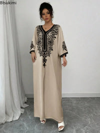 Muslim Maxi Dress for Moms | V-Neck Loose Robe Mama Ramadan Elegant Kaftan Abaya Dress | Can Mama