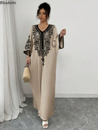 Muslim Maxi Dress for Moms | V-Neck Loose Robe Mama Ramadan Elegant Kaftan Abaya Dress | Can Mama