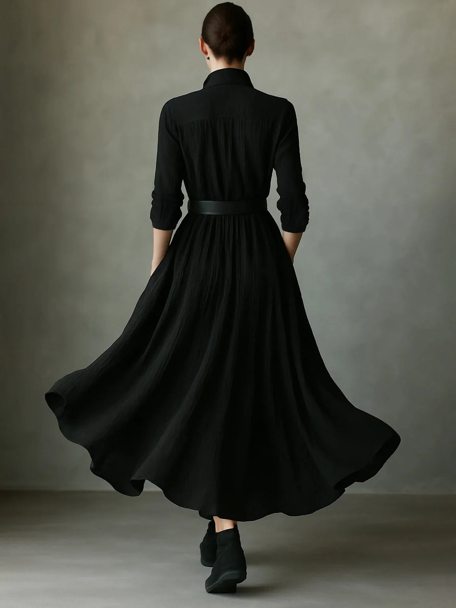 Black Textured Maxi Dress for Moms | Elegant Mama Casual Long Dress | Can Mama